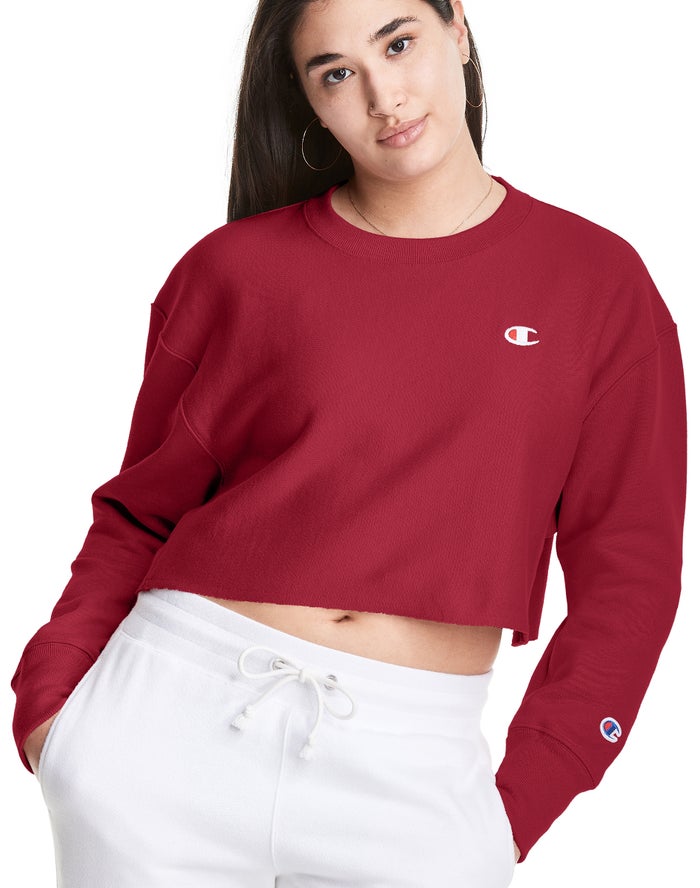 Champion Sweatshirt Dames - DonkerRood - Reverse Weave Cropped Cut-Off Crew ( 697014-UVW )